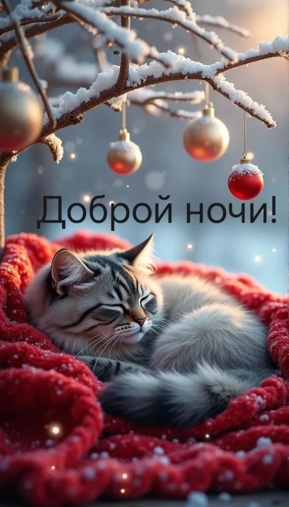 Красивые зимние картинки Доброй ночи. Доброй ночи - зимние картинки с котиками