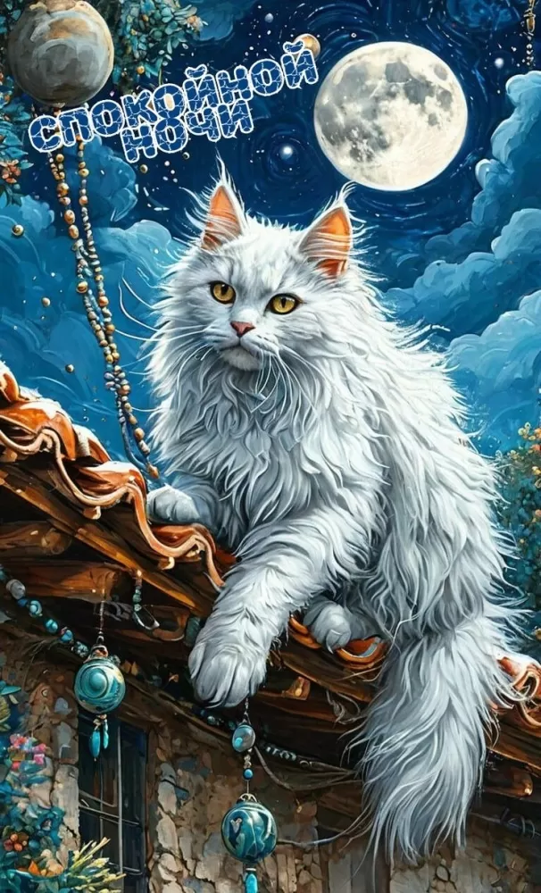 Красивые зимние картинки Доброй ночи. Доброй ночи - зимние картинки с котиками