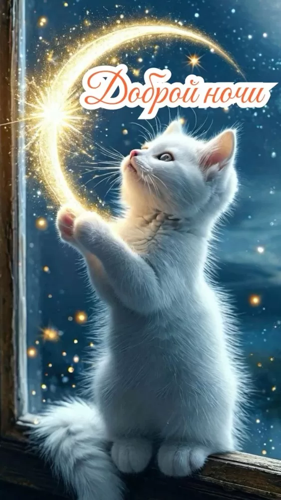 Красивые зимние картинки Доброй ночи. Доброй ночи - зимние картинки с котиками